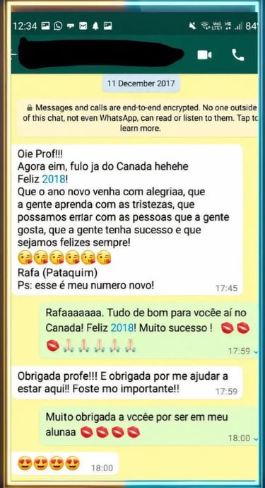 Captura de un mensaje de una alumna sobre su avance en el IELTS