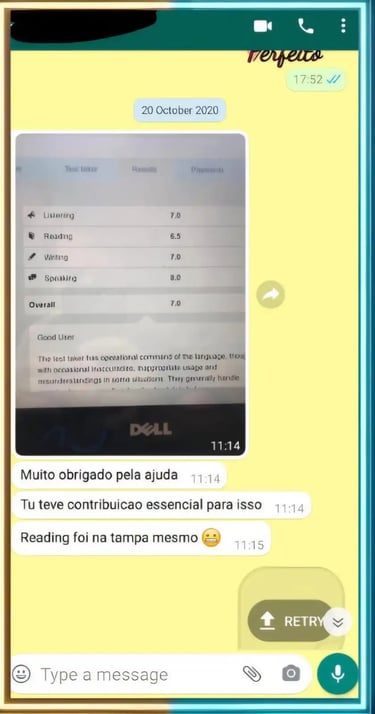 Captura de un mensaje de una alumna comentando su preparación