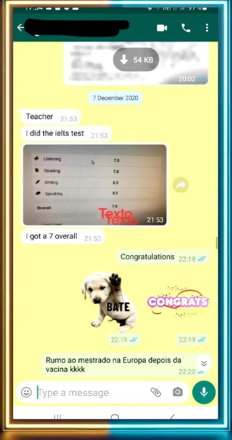 Captura de un mensaje de un alumno sobre su resultado en el examen